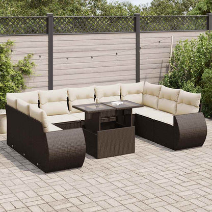 10 pcs garden sofa set with cushions poly rattan brown