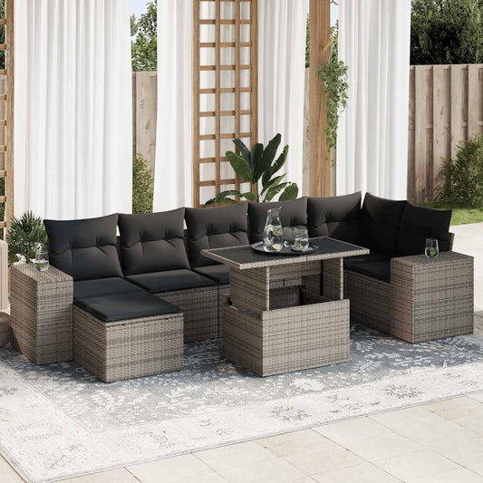 8 pcs garden sofa set with cushions poly rattan grey