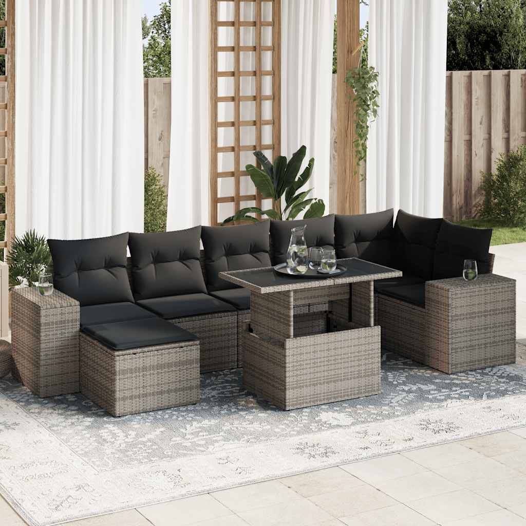 8 pcs garden sofa set with cushions poly rattan grey