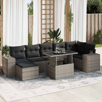 8 pcs garden sofa set with cushions poly rattan grey