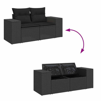 10 pcs garden sofa set with cushions poly rattan black