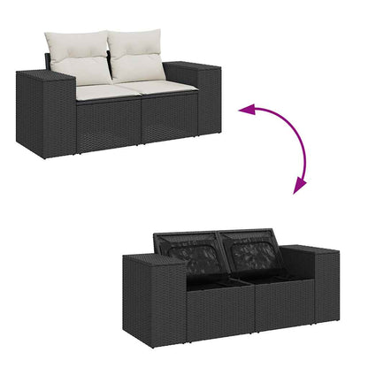 10 pcs garden sofa set with cushions poly rattan black