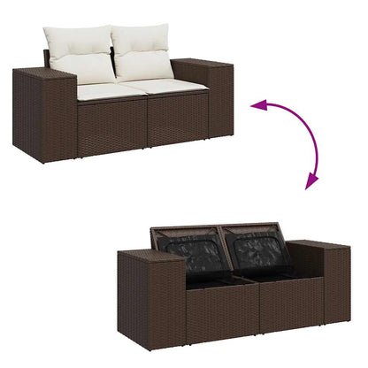 10 pcs garden sofa set with cushions poly rattan brown