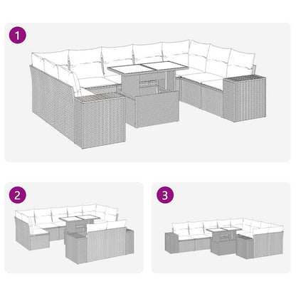 10 pcs conj. sofás jardim c/ almofadões vime PE/acácia castanho