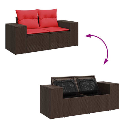 10 pcs conj. sofás jardim c/ almofadões vime PE/acácia castanho