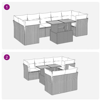 8 pcs garden sofa set with cushions poly rattan grey
