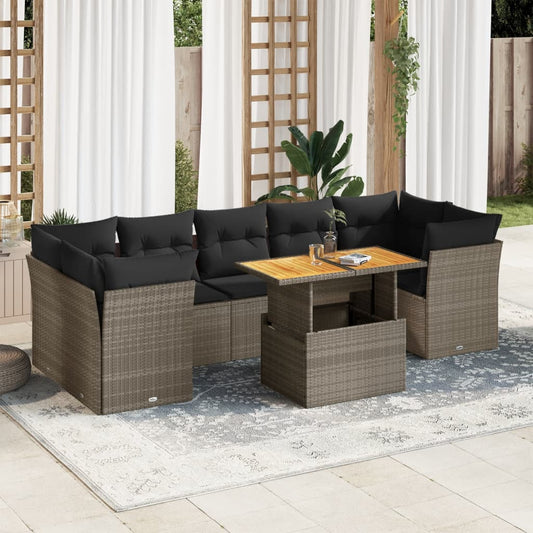 8 pcs garden sofa set with cushions poly rattan grey