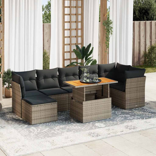 8 pcs garden sofa set with cushions poly rattan grey
