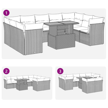 10 pcs garden sofa set with cushions poly rattan black