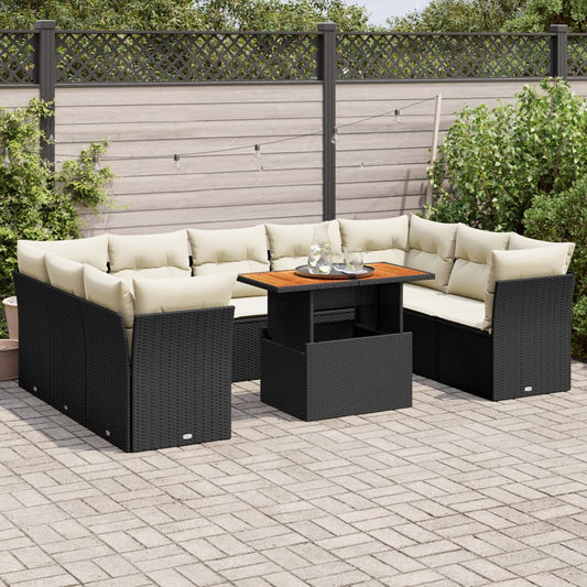 10 pcs garden sofa set with cushions poly rattan black