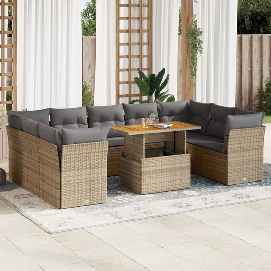 10 pcs garden sofa set with cushions PE rattan beige