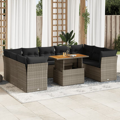 10 pcs garden sofa set with cushions poly rattan grey
