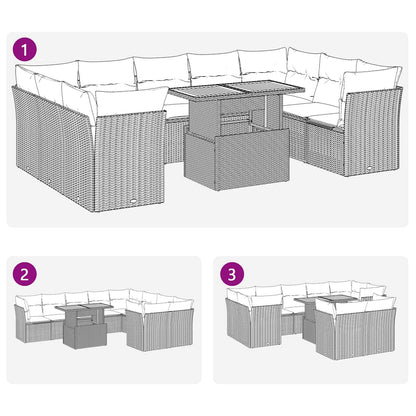 10 pcs garden sofa set with cushions poly rattan grey