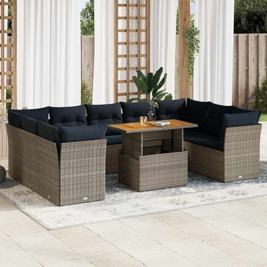 10 pcs garden sofa set with cushions poly rattan grey