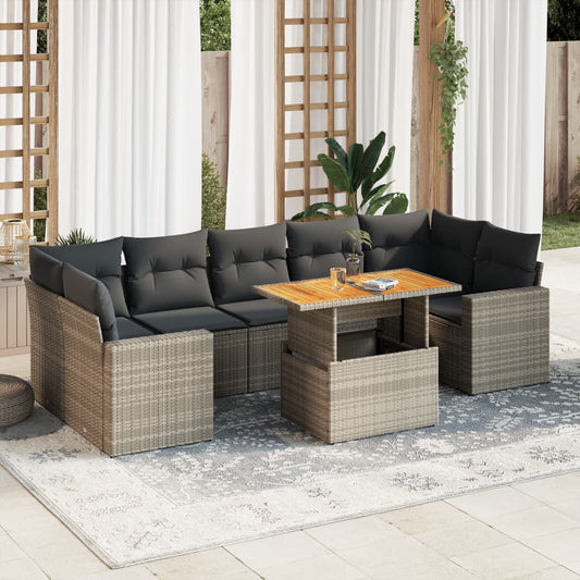 8 pcs garden sofa set with cushions poly rattan grey