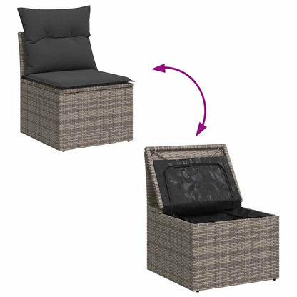 8 pcs garden sofa set with cushions poly rattan grey