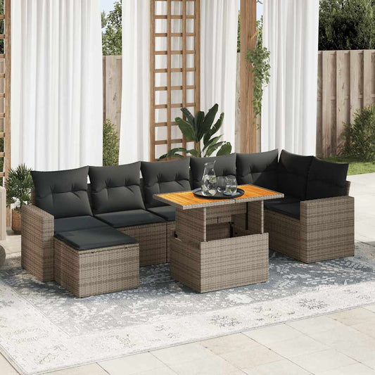 8 pcs garden sofa set with cushions poly rattan grey
