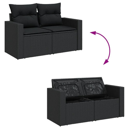 10 pcs garden sofa set with cushions poly rattan black