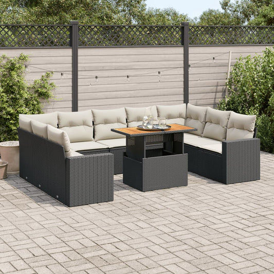 10 pcs garden sofa set with cushions poly rattan black