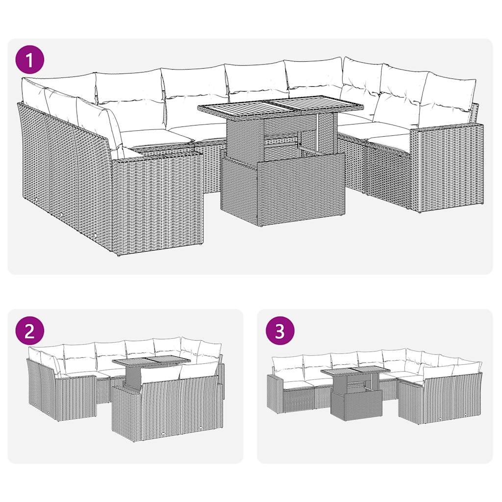 10 pcs garden sofa set with cushions PE rattan beige