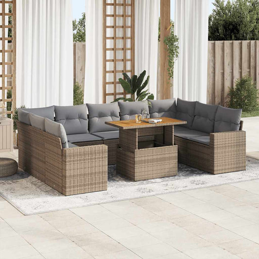 10 pcs garden sofa set with cushions PE rattan beige