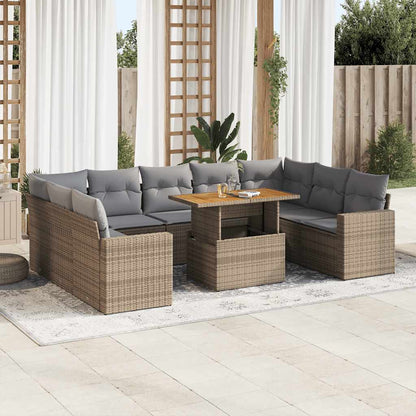 10 pcs garden sofa set with cushions PE rattan beige