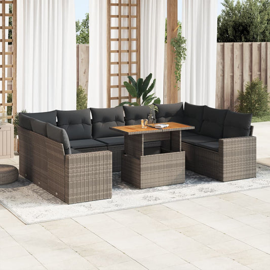 10 pcs garden sofa set with cushions poly rattan grey