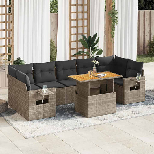 8 pcs garden sofa set with cushions poly rattan grey