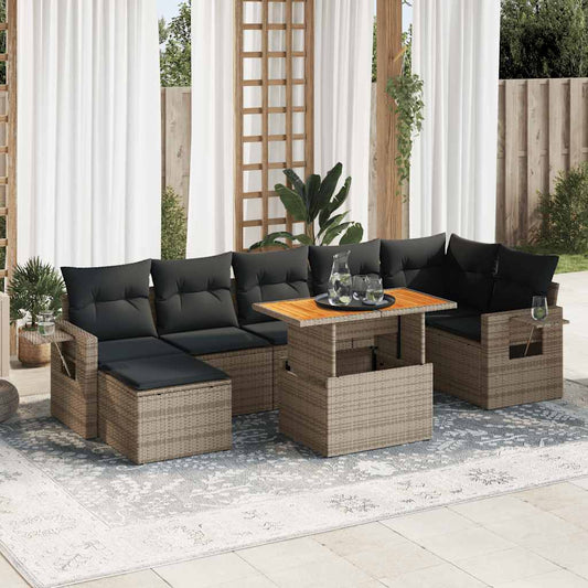 8 pcs garden sofa set with cushions poly rattan grey