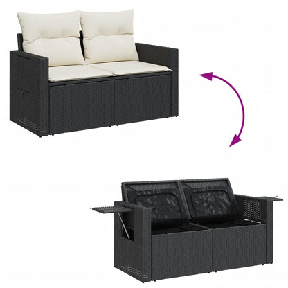 10 pcs garden sofa set with cushions poly rattan black