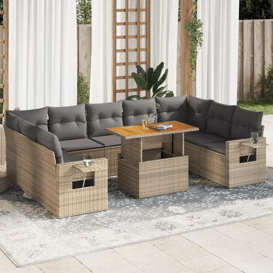 10 pcs garden sofa set with cushions PE rattan beige
