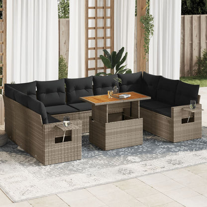 10 pcs garden sofa set with cushions poly rattan grey