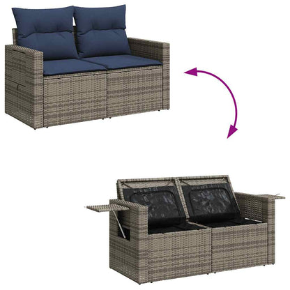 10 pcs conjunto sofás de jardim c/ almofadões vime PE cinzento