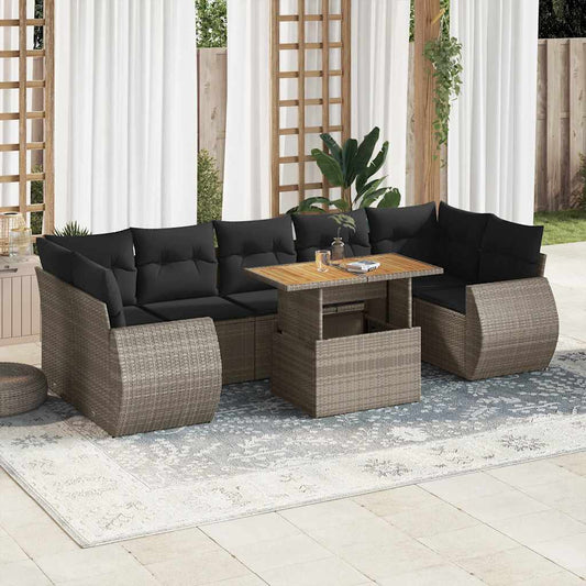 8 pcs garden sofa set with cushions poly rattan grey