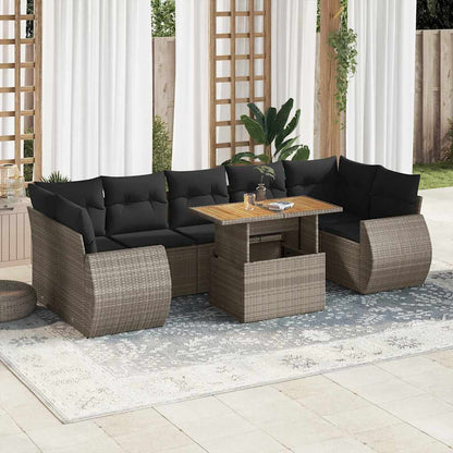 8 pcs garden sofa set with cushions poly rattan grey