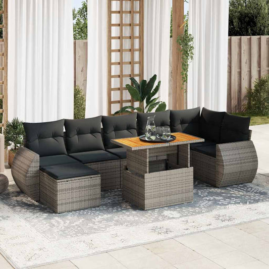 8 pcs garden sofa set with cushions poly rattan grey