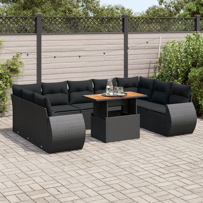 10 pcs garden sofa set with cushions poly rattan black