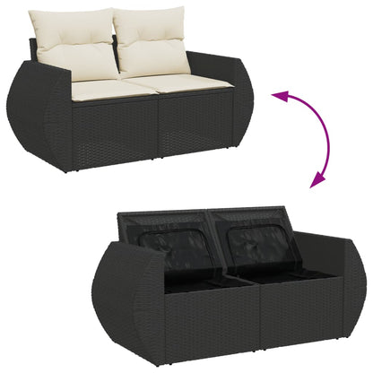 10 pcs garden sofa set with cushions poly rattan black