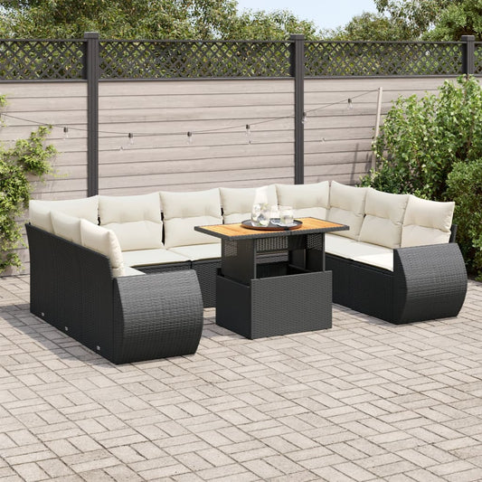 10 pcs garden sofa set with cushions poly rattan black