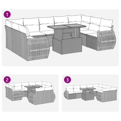 10 pcs garden sofa set with cushions PE rattan beige