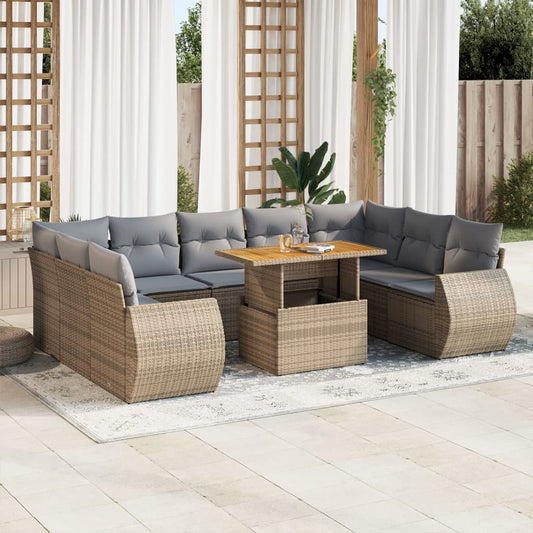 10 pcs garden sofa set with cushions PE rattan beige