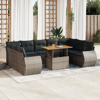 10 pcs garden sofa set with cushions poly rattan grey