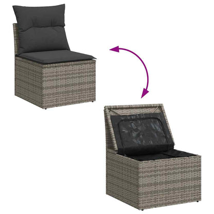 8 pcs garden sofa set with cushions poly rattan grey