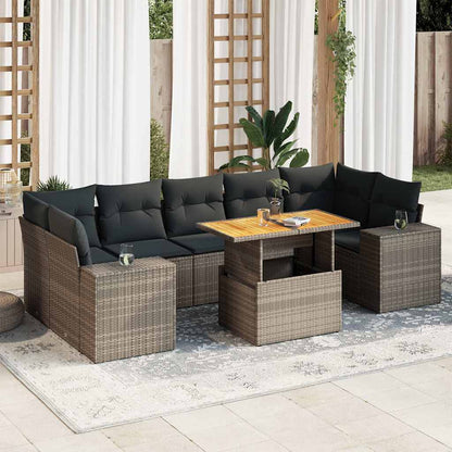 8 pcs garden sofa set with cushions poly rattan grey