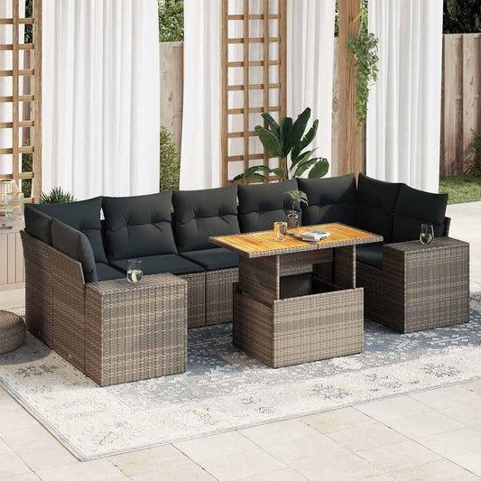 8 pcs garden sofa set with cushions poly rattan grey
