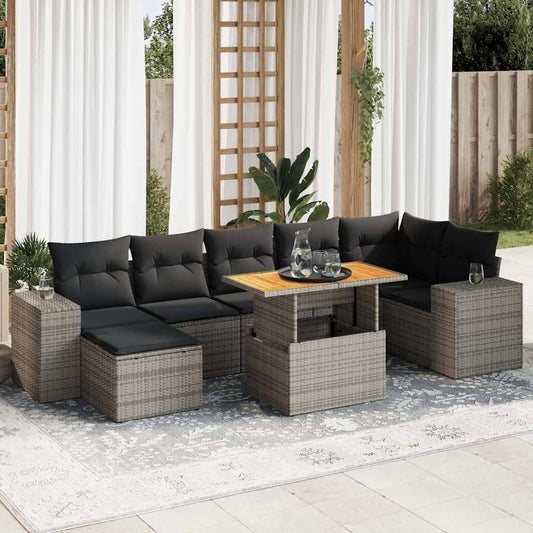 8 pcs garden sofa set with cushions poly rattan grey