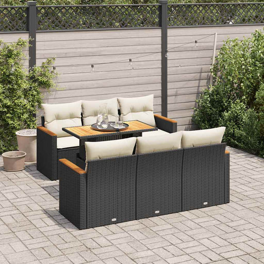 7 pcs conjunto sofás jardim c/ almofadões vime PE/acácia preto
