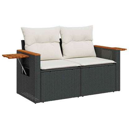 7 pcs conjunto sofás jardim c/ almofadões vime PE/acácia preto