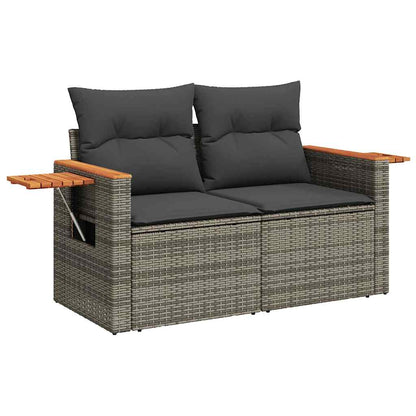 7 pcs conjunto sofás jardim almofadões vime PE/acácia cinzento
