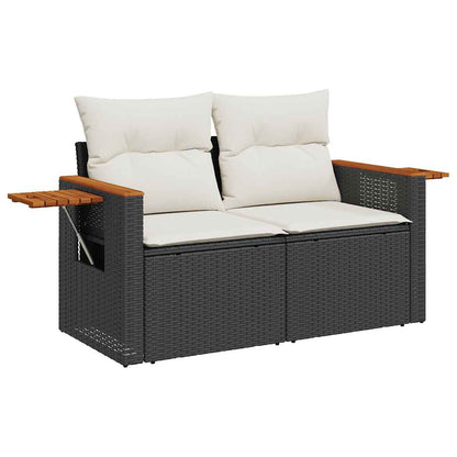 7 pcs conjunto sofás jardim c/ almofadões vime PE/acácia preto